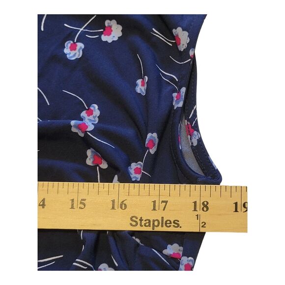Vince Camuto Floral Sheath Midi Dress Womens Med Blue Cowl Neck Ruched Romantic - Picture 7 of 10